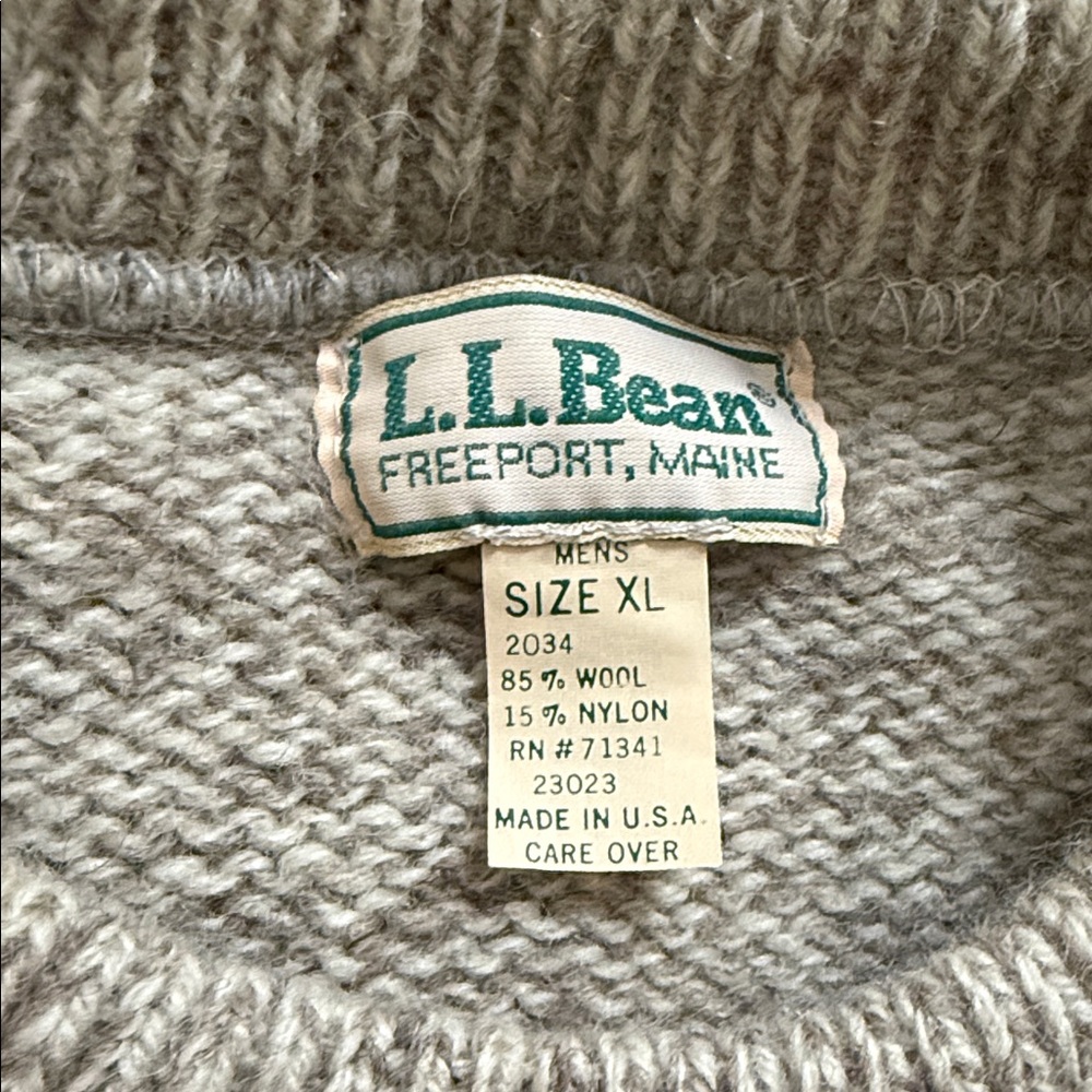 L.L. Bean True Vintage 80’s Ragg Wool Rugby Stripe Sweater Tan Navy Men’s XL - Picture 4 of 13